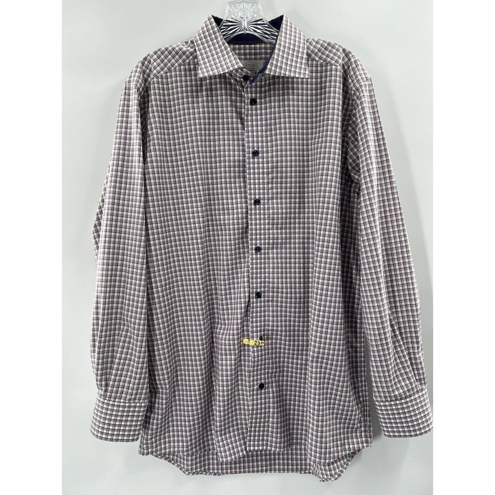 Eton Men’s Long Sleeve Contemporary Button Up Checked Shirt Size 15.5 (42) EUC